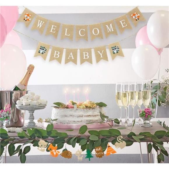 Baby Shower Decorations Woodland Boy Baby Shower Banners,1 Welcome Baby Banner - Picture 2 of 6